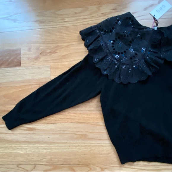 NWT Authentic Sea Ditsy Mix Removable Collar Cashmere Sweater in Black (Size XS) - Picture 10 of 11